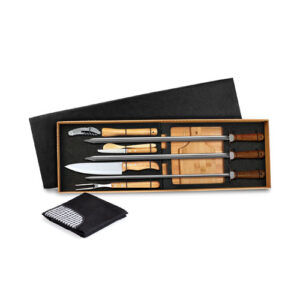 SMMF704103 - Conjunto para churrasco/bar em bambu/inox com espetos - 12 PÇS