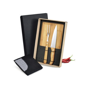 SMME719163 - Kit para churrasco em bambu/inox com avental - 4 PÇS