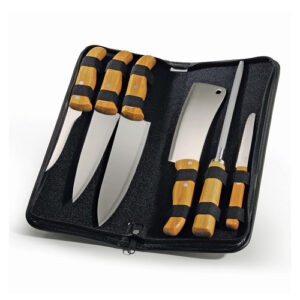 SMPB700223 - Conjunto de facas inox/bambu com estojo Frankfurt - 7 PÇS