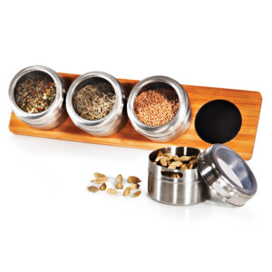 TE-704683 - Porta Condimentos em Inox e Bambu Acapulco 5 PEÇAS - Welf